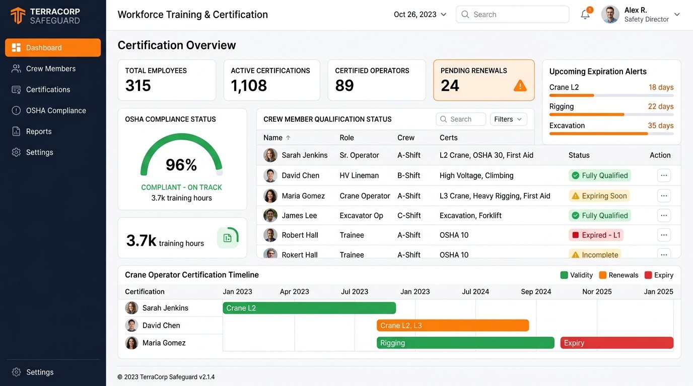 CertiTrack workforce training and certification dashboard
